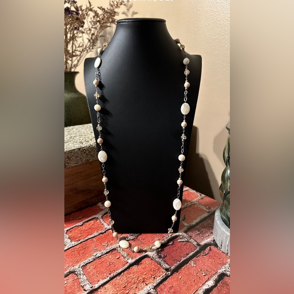 Silpada White Howlite African Opal Sterling Silver Necklace N1692 Retired 35”